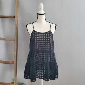 HD In Paris Black Sheer Oversized Spaghetti Strap Peplum Top Size M